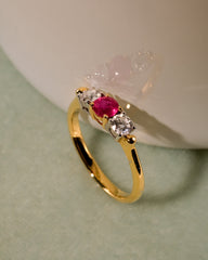 Bespoke Yellow Gold Triology Ring with Diamonds and Ruby